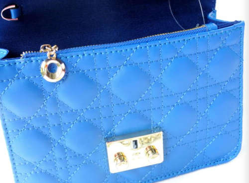 Genuine leather classic dating handbag, chain with pearls. Blue color. Stock in ZA