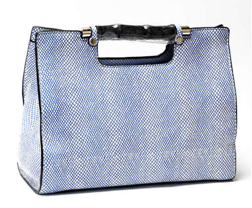 Genuine leather classic handle design big capacity handbag, with strape. Blue-white color