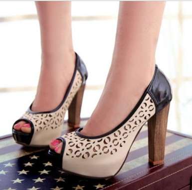 Hallowed rough high heel sandal shoes, 2 colors, size 2.5-6