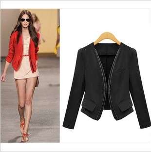 Zipper binding without buttons ladies jacket and short coat, 2 colors, 4 sizes