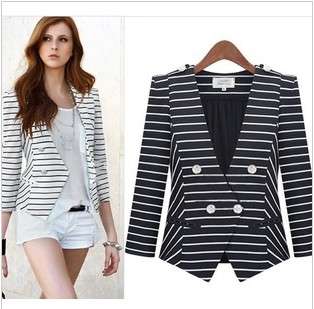 Stripe ladies coat, jacket, suit, Classical white and black, 2 colors, 4 sizes