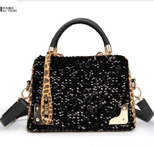 Leopard skin point and sequins fashion ladies bag, handbag, shoulder bag