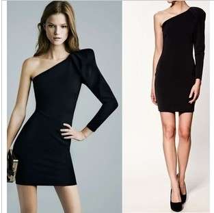 One shoulder unbalance cocktail mini dress, High elasticity, 3 sizes
