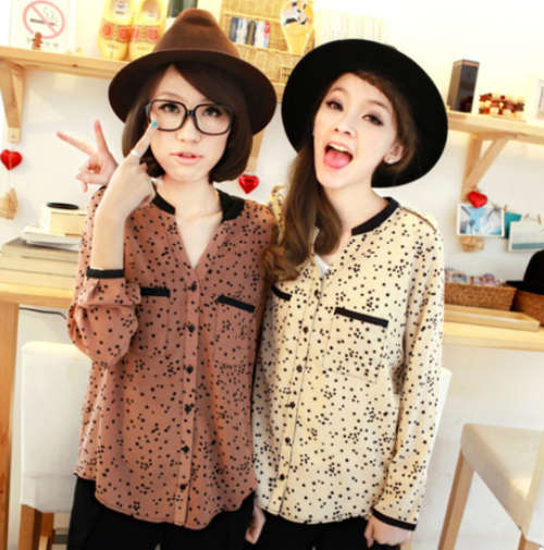 Big promotion! Retro classic printing chiffon long sleeve shirt, size 30-32, color light yellow
