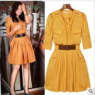 Star loves! OL wild match middle long shirt dress, with belt! quality, size 30, shipping R30