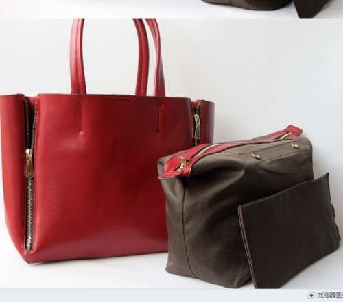 Cabas style star loves genuine leather bag, color red