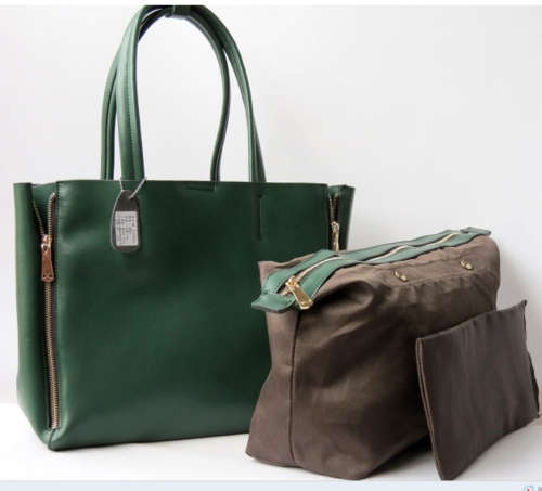 Cabas style star loves genuine leather bag, color green