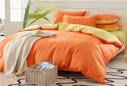 queen size duver bed sets, 100% cotton, 4 pieces, super grade quality! 2.5kg, color orange & yellow