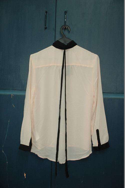 Light orange color unbalance lace-up long sleeve chiffon shirt, size 30-34