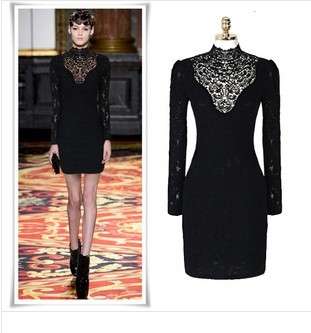 Sexy Euro hollow out and lace long sleeve dress, white color, 4 sizes