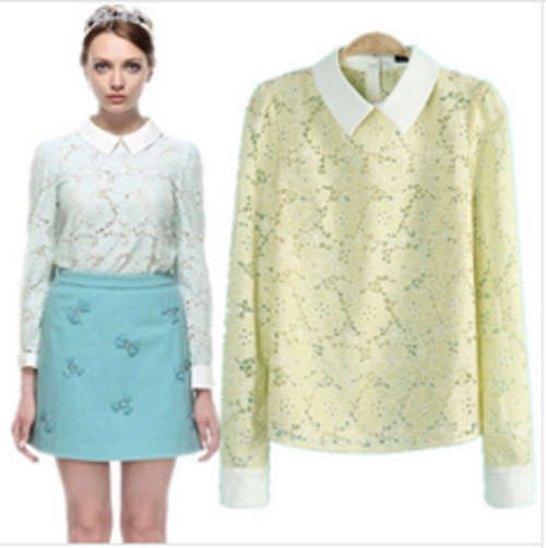 Lace shirt. Yellow color with white collar. Size 32. Shipping R30