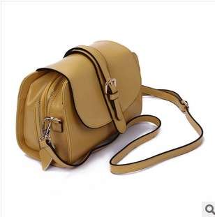 Apricot color genuine leather bag, small leisure size.