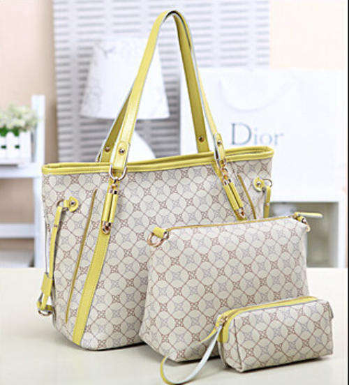 3 Pieces printed high quality lady bags. Yellow color. Stock in ZA