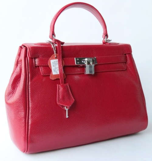 Genuine leather Birkin-style lock handbag. Color Wine. Stock in ZA