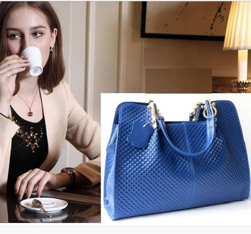 Princess Kate favor elegant genuine leather big size handbag. Blue color. Stock in ZA