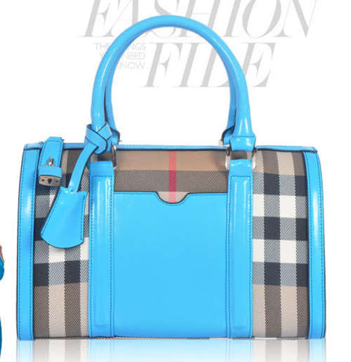 Classic woman genuine leather joint canvas handbag. Blue color. Stock in ZA