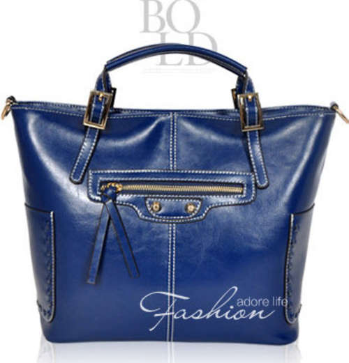 Genuine leather wild match motorcycle handbag. With belt. Blue color. Stock in ZA