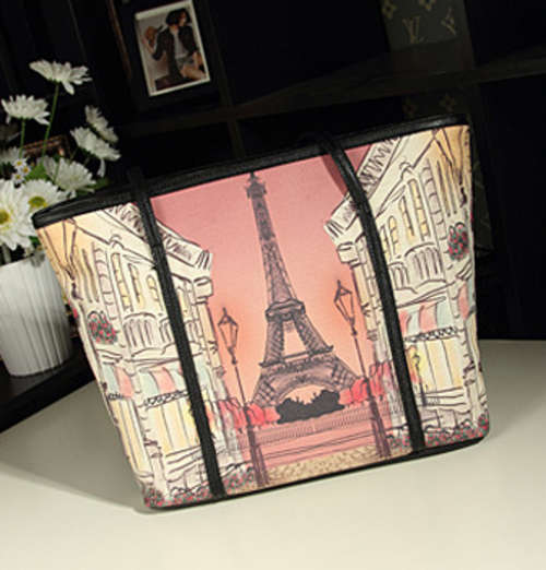 Eiffel Tower printed large fashion handbag. Stock in ZA