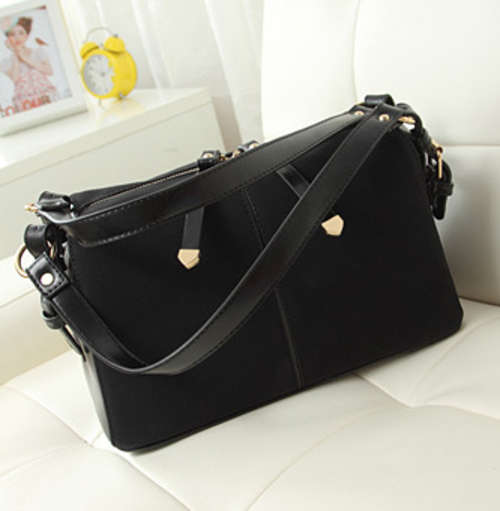 Nubuck retro famous style fashion handbag, with belt. Black color. Stock in ZA
