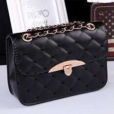 Elegant leisure size nice design chains shoulder bag. Black color. Stock in za