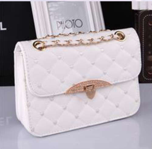 Elegant leisure size nice design chains shoulder bag. White color. Stock in za