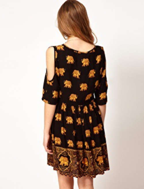 Elephant printed hollow middle sleeves cotton dress. size 30-36