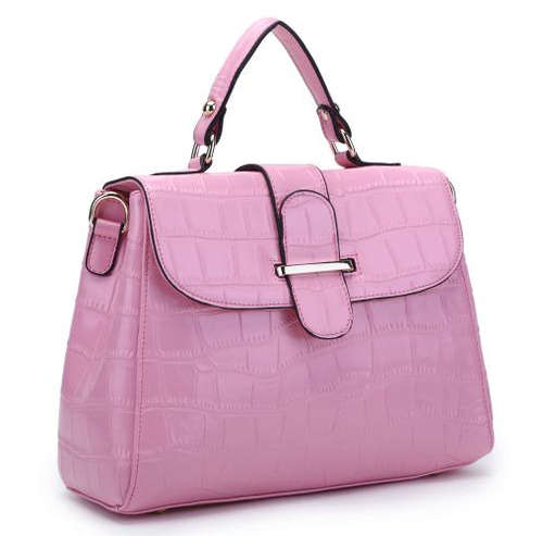 Genuine leather crocodile pattern wax shinning handbag with belt. Color pink. Stock in ZA