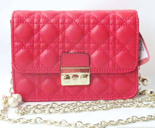 Genuine leather classic dating handbag, chain with pearls. Red color. Stock in ZA