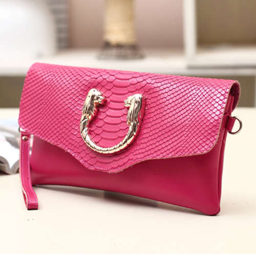 The second layer genuine cow leather clutches. Rose color.