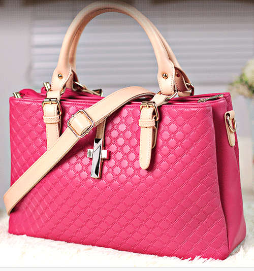 Classic ladies large capacity 3 layers handbags. Rose color.