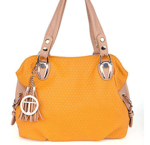 Very elegant large capacity soft leather ladies handbag with belt. Yellow color. Stock in ZA