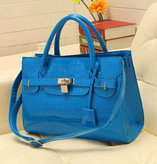 Classic crocodile pattern safety lock office ladies bag. Blue color. Stock in ZA,no custom fee!
