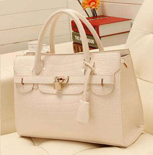 Classic crocodile pattern safety lock office ladies bag. White color. Stock in ZA,no custom fee!