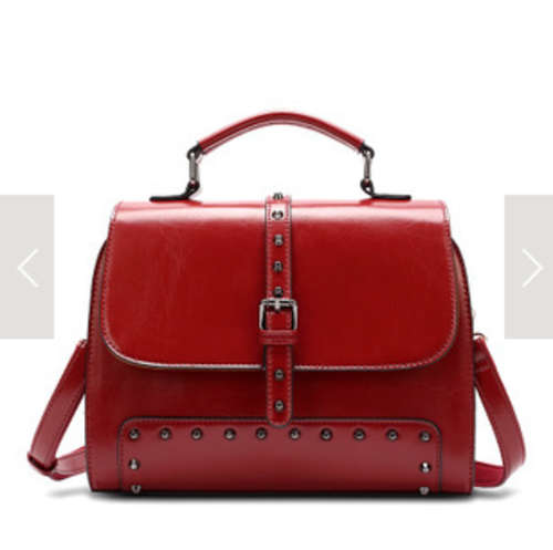 College and punk style rivets ladies handbag. Wine red color. Stock in ZA