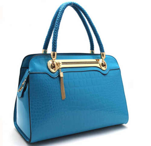 Crocodile pattern glaze surface large handbag. Blue color. Stock in ZA