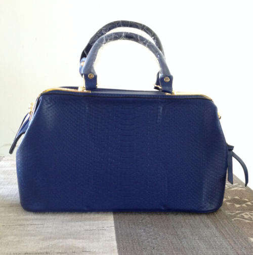 Crocodile embossed strong leather hard shell handbag. royal blue color. Large size