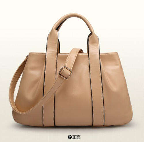 Simply design large capacity ladies handbag with stretch. Apricot color. Stock in ZA