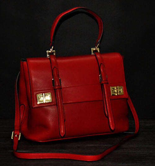 Genuine first layer leather preppy style handbag, so quality. with strape. Red color