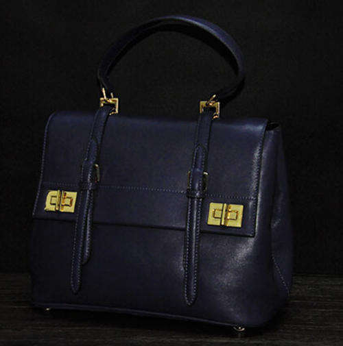 Genuine first layer leather preppy style handbag, so quality. with strape. Blue purple color
