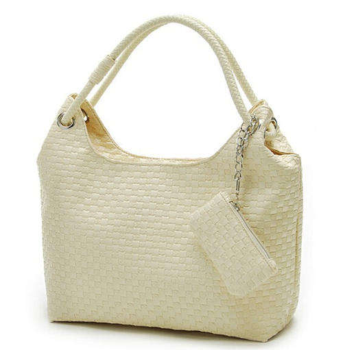 Knit style large capacity shoulder handbag, with strape. Rice color. Stock in ZA