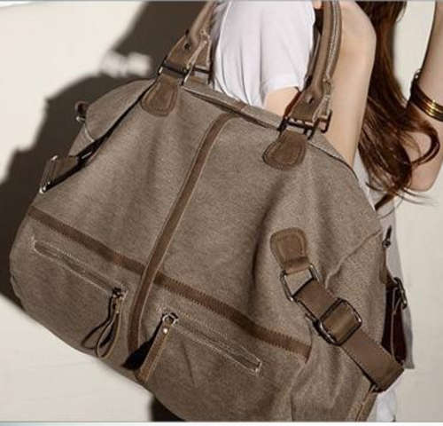 Canvas large size woman handbag, with strape. Dark Khaki color. Stock in ZA