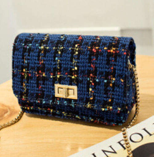 SALE!Was R229. Woolen skin famous design handbag with chain.Blue color.