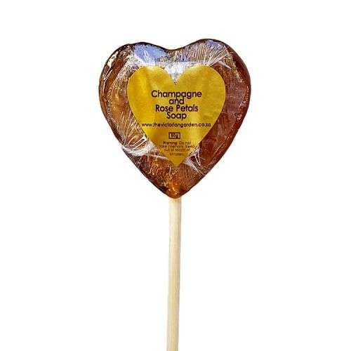 Champagne & Rose Petal Heart Lollipop Soap
