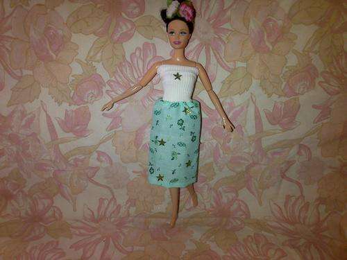 green and white hand made casual barbie dress ( doll not included)