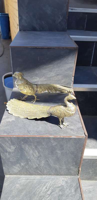 2 large Vintage brass Peacock statues