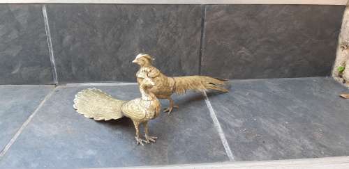2 large Vintage brass Peacock statues