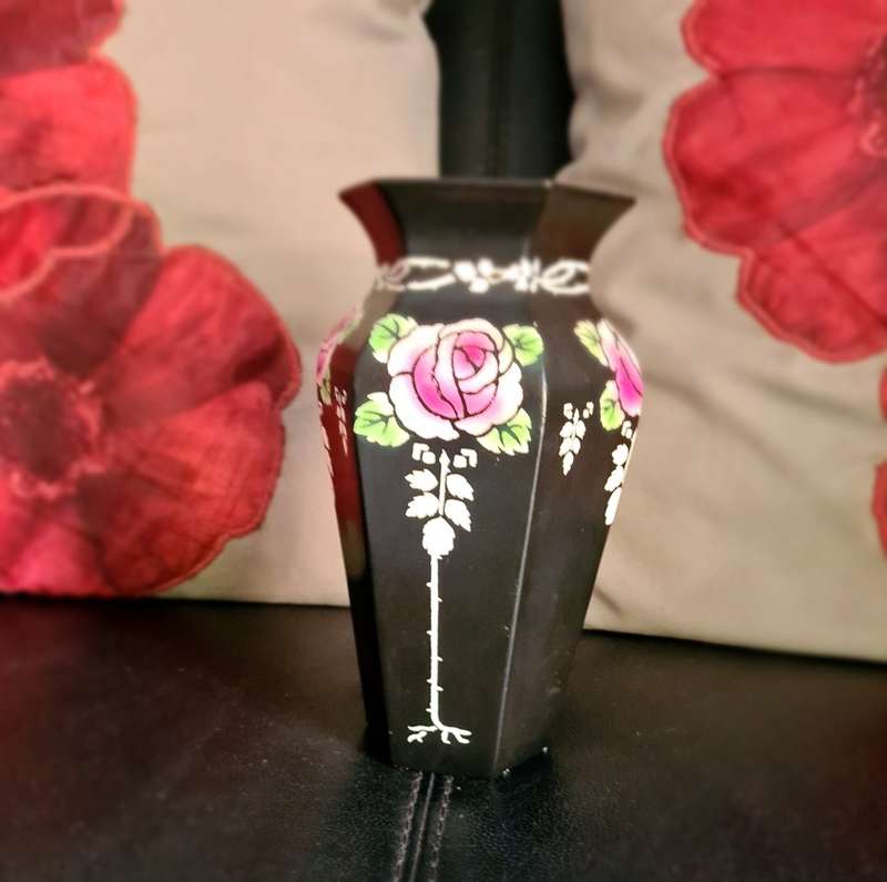 Art Deco Art Nouveau Shelley black Vase with Roses
