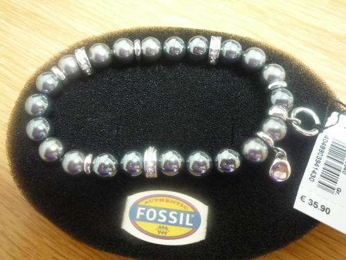 Fossil Bracelet - black perls & circonia charms