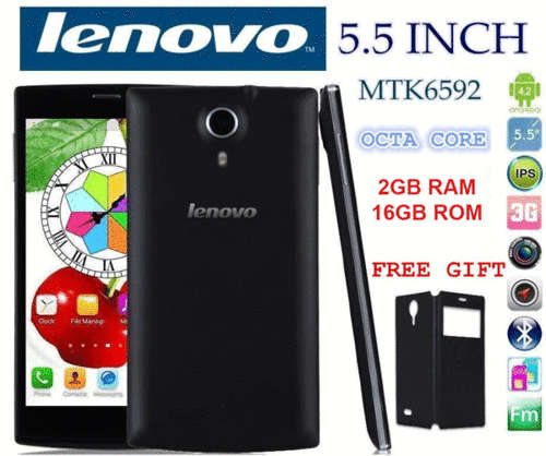 Lenovo Smart Phone Android 4.4.3 MTK6592 Octa Core 2G RAM 16G ROM 5.5' 1920x1080 13MP Dual sim 3G