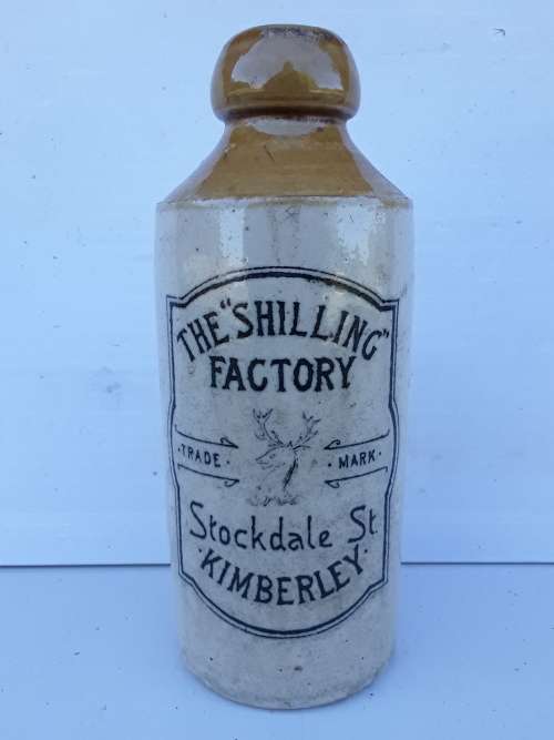 THE `SHILLING` FACTORY Stockdale St. KIMBERLEY Ginger beer bottle